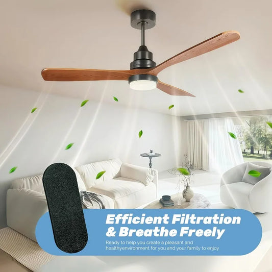 Clean Air Activated Carbon Ceiling Fan Filters - 9.76x3.54 Inch Pitch Black Dust Collector  for All Fan Blades, Coconut Charcoal Filter