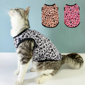 Cat Clothes Vest for Small Medium Cats Dogs Summer Breathable Kitten Leopard-Print Sleeveless Clothing French Teddy Pet Outfits