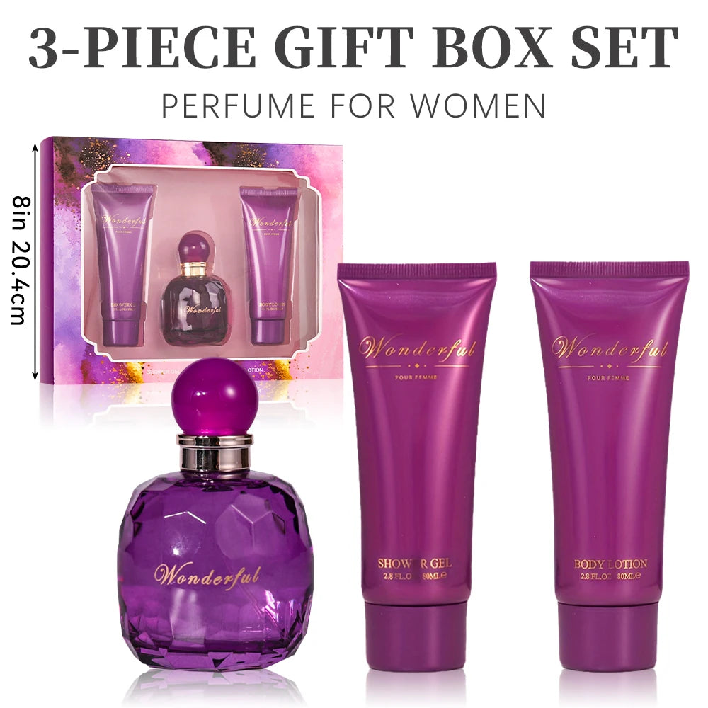 Wonderful -Fragrances by Traci K Bath and Body 3 Piece  Gift Box Set for Women & Girls 1.7fl.oz Eau de Parfum Spray 2.8fl.oz Shower Gel 2.8fl.oz Body Lotion Women's Fragrance