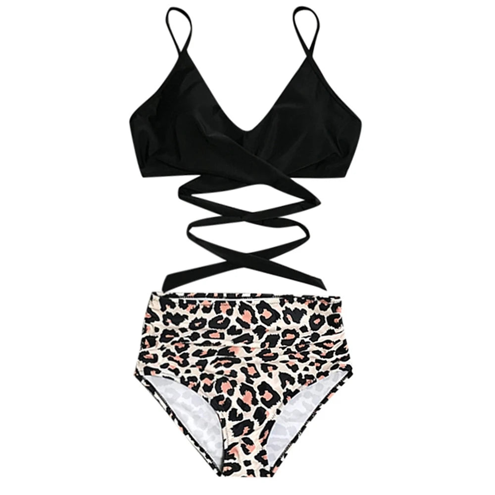 Hot 12 Colors Women Slim Bikini Sets High Waisted Sexy Swimwear 2 Pieces  Solid/Floral Ruched Brazilian Swimsuit Cross Front