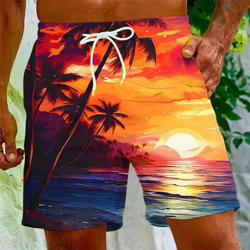 Vintage  Palm Tree Men's Casual Shorts, Summer Thin Dry Fast Beach Pants, Lightweight Breathable Unique Design Home Wear