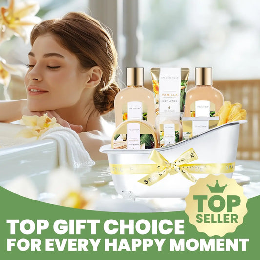 Spa Luxetique by Traci K Beauty Vanilla Spa Gift Basket for Women - 8 Pcs Bath Set,