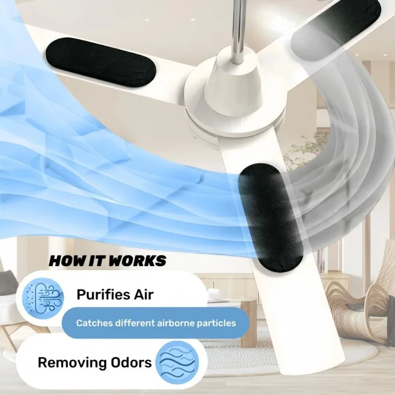 Clean Air Activated Carbon Ceiling Fan Filters - 9.76x3.54 Inch Pitch Black Dust Collector  for All Fan Blades, Coconut Charcoal Filter