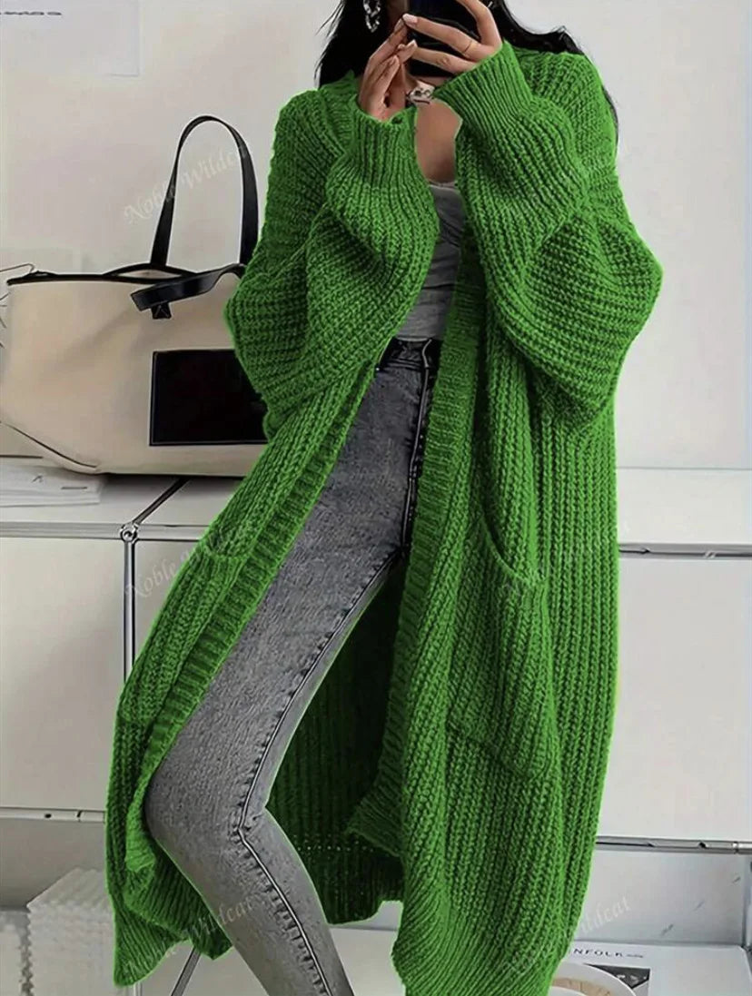 Woman's Long Knitted Casual Coat Autumn Winter Fashion Long Sleeves With Pocket Cardigan Sweater Ladies Comfort Warm Sweaters