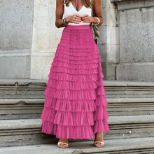 Load image into Gallery viewer, Casual Solid Women Tierred Ball Gown Skirts Tulle High Waist Pleated Long Tutu Skirt Elegant Ladies Wild Mesh Dating Maxi Skirts
