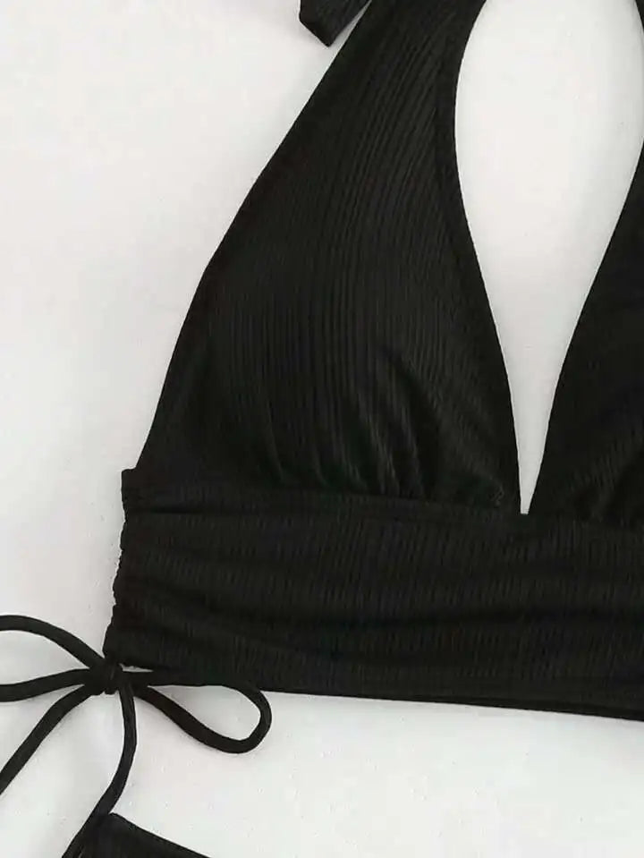 New Women's Pure Color Hanging Neck Bikini Swimsuit Separate Design Sport Fitness Swimmingwear Casual Chic Underwear