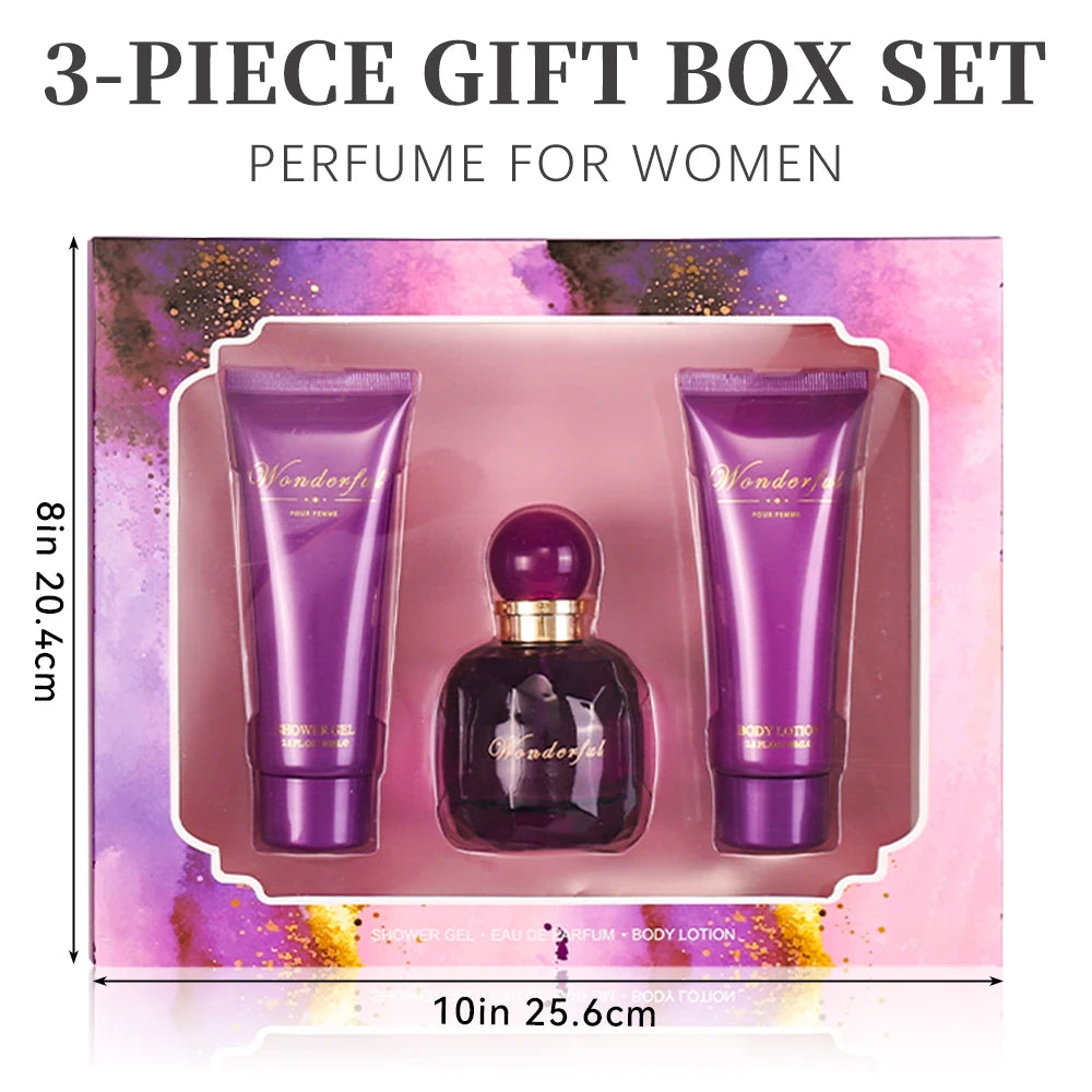 Wonderful -Fragrances by Traci K Bath and Body 3 Piece  Gift Box Set for Women & Girls 1.7fl.oz Eau de Parfum Spray 2.8fl.oz Shower Gel 2.8fl.oz Body Lotion Women's Fragrance