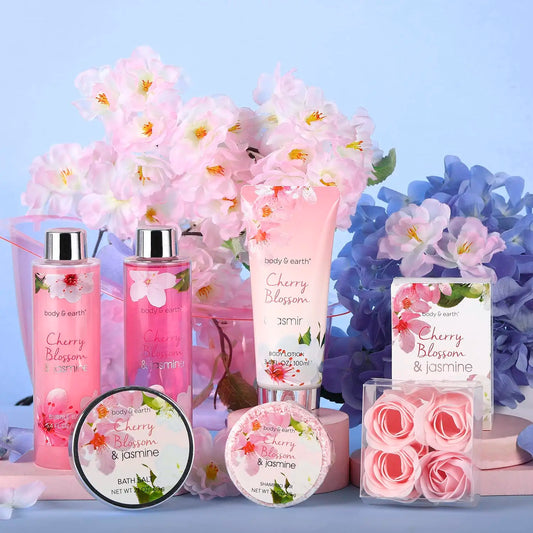 Luxetique by Traci K Beauty Cherry Blossom & Jasmine Spa Gift Set for Women, Perfect Birthday or Mother's Day Present for Wife, Girlfriend, Mom