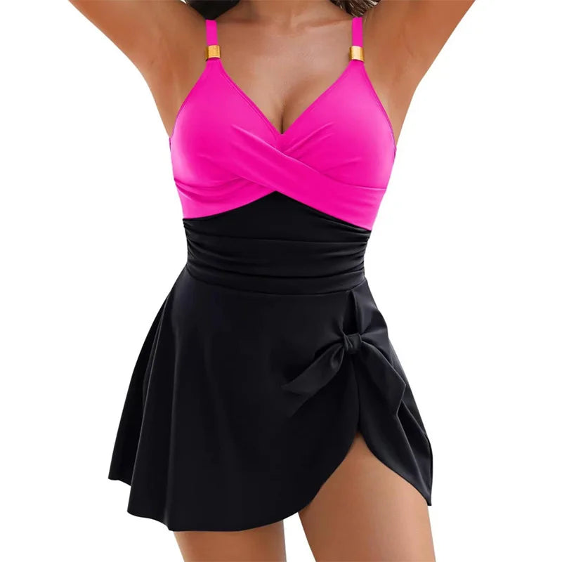 8 Colors Cute Women's Bikini Tummy Control Sexy  New One Piece Slim Ruched  Cross Swimwear Women's Comfortable  Swimsuit