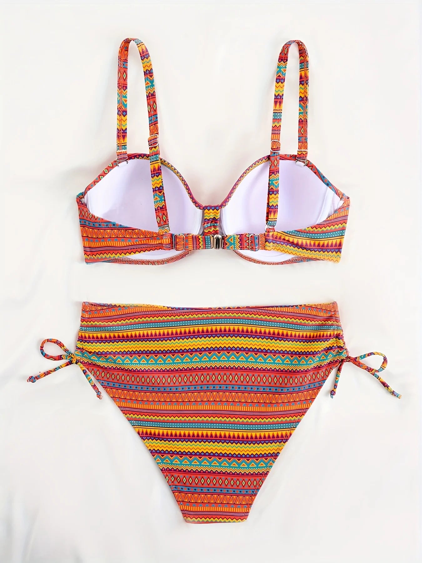 new summer orange print pants drawstring design swimsuit two-piece set