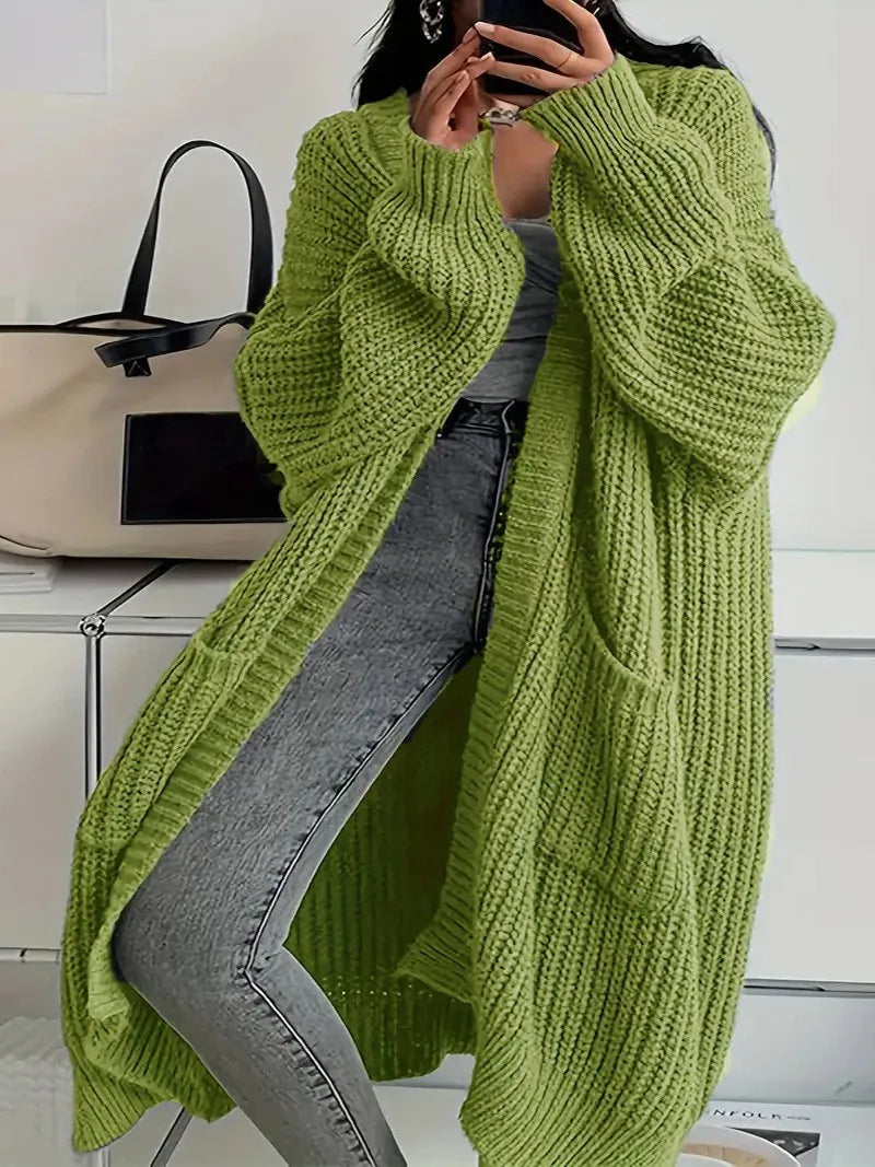 Woman's Long Knitted Casual Coat Autumn Winter Fashion Long Sleeves With Pocket Cardigan Sweater Ladies Comfort Warm Sweaters