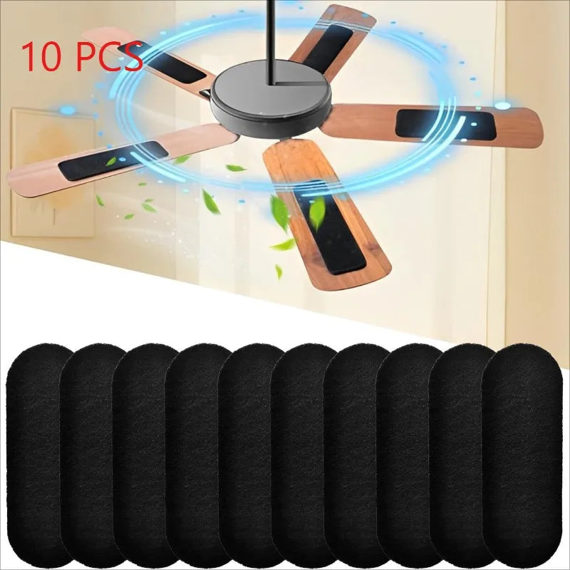 Clean Air Activated Carbon Ceiling Fan Filters - 9.76x3.54 Inch Pitch Black Dust Collector  for All Fan Blades, Coconut Charcoal Filter