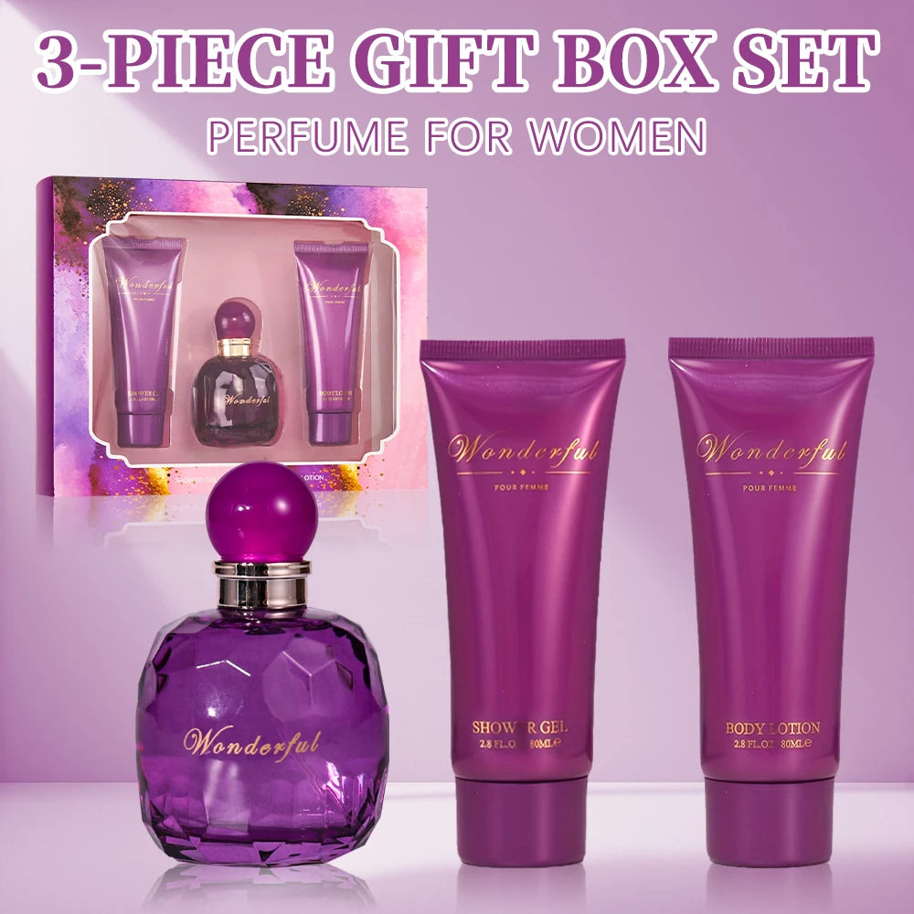 Wonderful -Fragrances by Traci K Bath and Body 3 Piece  Gift Box Set for Women & Girls 1.7fl.oz Eau de Parfum Spray 2.8fl.oz Shower Gel 2.8fl.oz Body Lotion Women's Fragrance