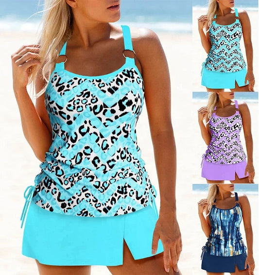Women's Casual Vacation Style Swimwear Halter Neck Fashion Women's Bikini Leopard Print Swimsuit Suit S-6XL