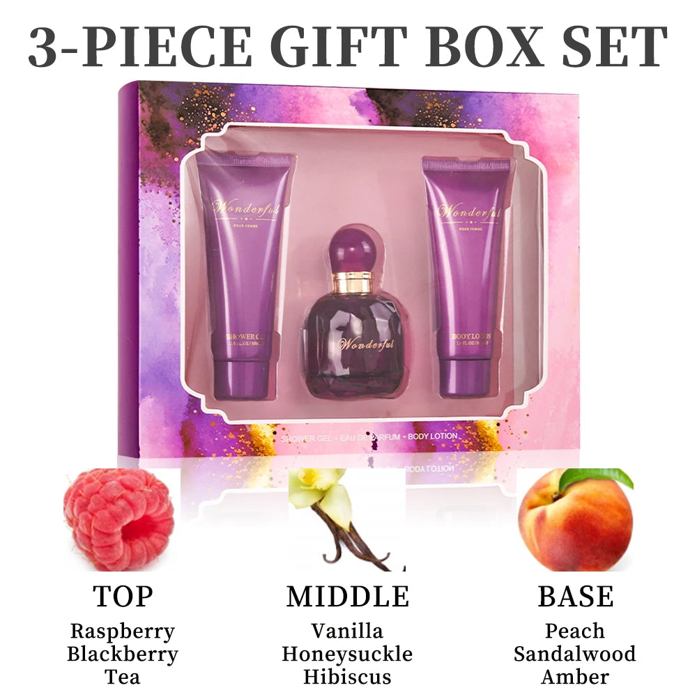 Wonderful -Fragrances by Traci K Bath and Body 3 Piece  Gift Box Set for Women & Girls 1.7fl.oz Eau de Parfum Spray 2.8fl.oz Shower Gel 2.8fl.oz Body Lotion Women's Fragrance