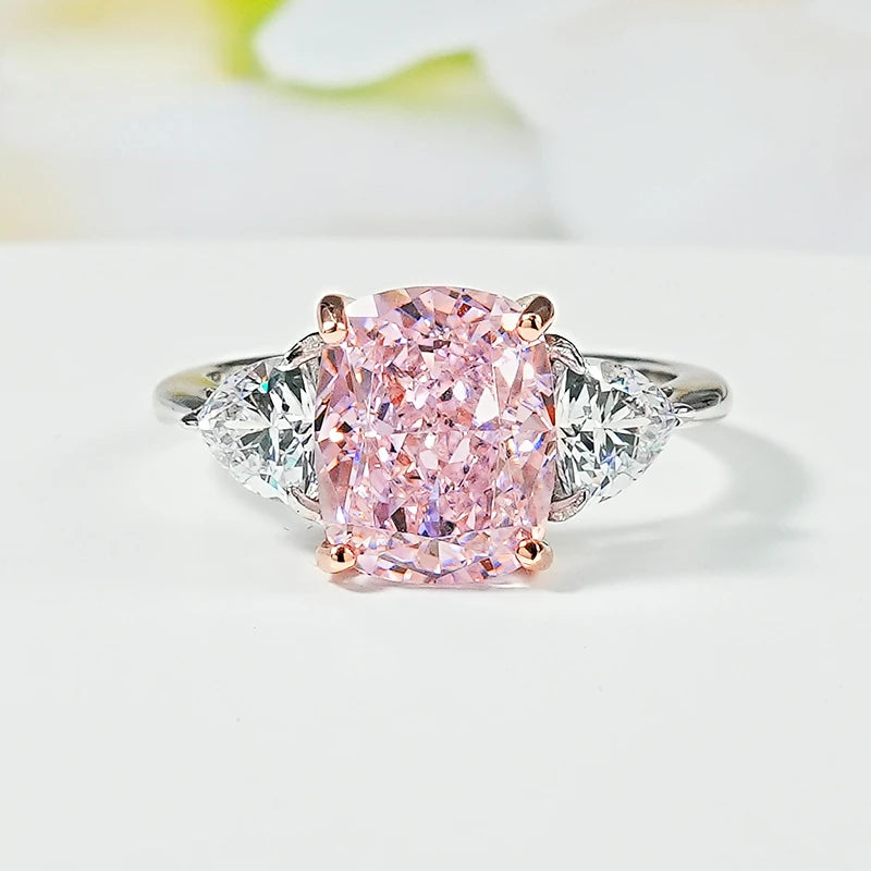Luxury Pink Diamond Radiance Ice cut 925 silver ring set