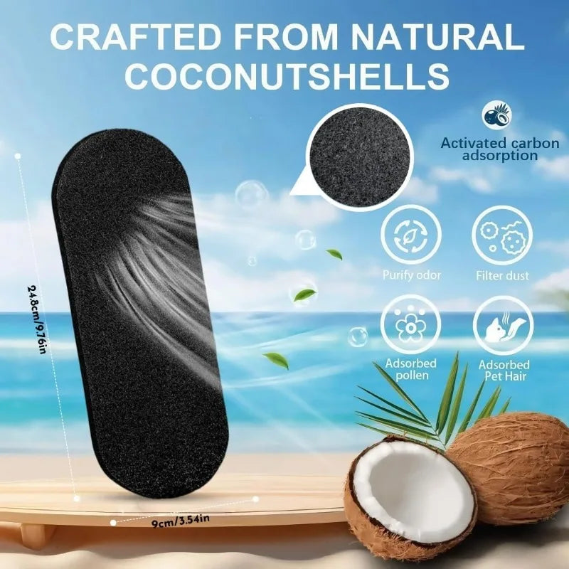 Clean Air Activated Carbon Ceiling Fan Filters - 9.76x3.54 Inch Pitch Black Dust Collector  for All Fan Blades, Coconut Charcoal Filter