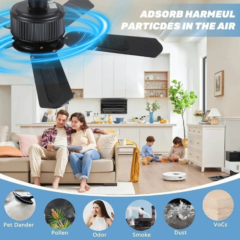 Clean Air Activated Carbon Ceiling Fan Filters - 9.76x3.54 Inch Pitch Black Dust Collector  for All Fan Blades, Coconut Charcoal Filter
