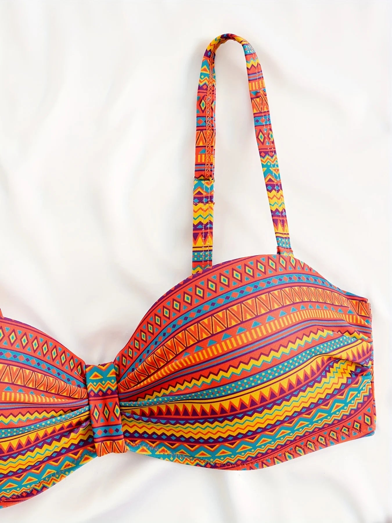 new summer orange print pants drawstring design swimsuit two-piece set