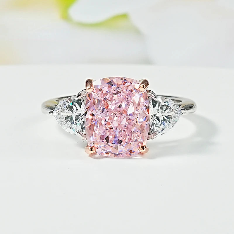 Luxury Pink Diamond Radiance Ice cut 925 silver ring set