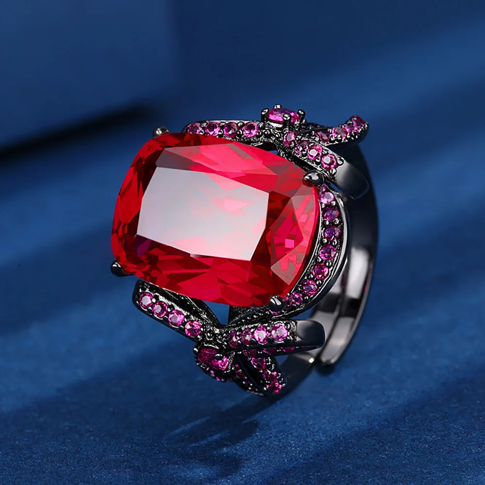 Put a Bow On It Retro 12*16MM Ruby Sapphire Pink Quartz Amethyst Rings Charms Gemstone Party Fine Jewelry for Women Accessories Anniversary Gift