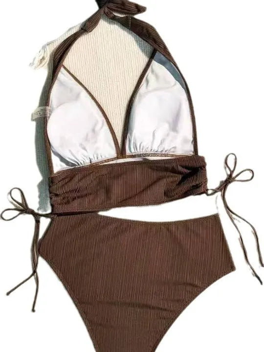 New Women's Pure Color Hanging Neck Bikini Swimsuit Separate Design Sport Fitness Swimmingwear Casual Chic Underwear