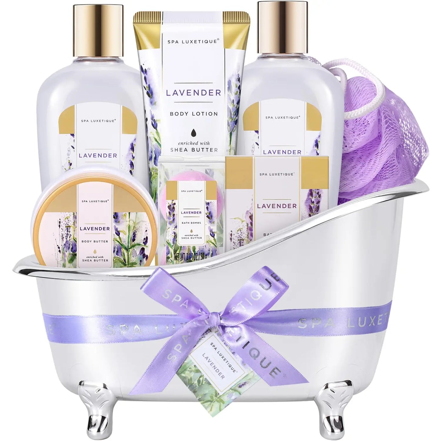 Spa Luxetique by Traci K Beauty Lavender Spa Gift Set for Women, 8-Piece Bath & Lotion Kit,