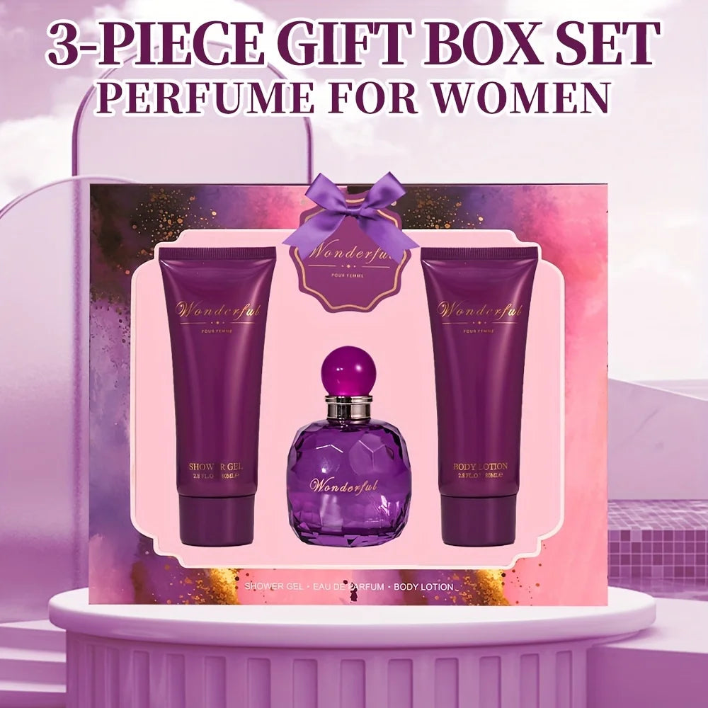 Wonderful -Fragrances by Traci K Bath and Body 3 Piece  Gift Box Set for Women & Girls 1.7fl.oz Eau de Parfum Spray 2.8fl.oz Shower Gel 2.8fl.oz Body Lotion Women's Fragrance