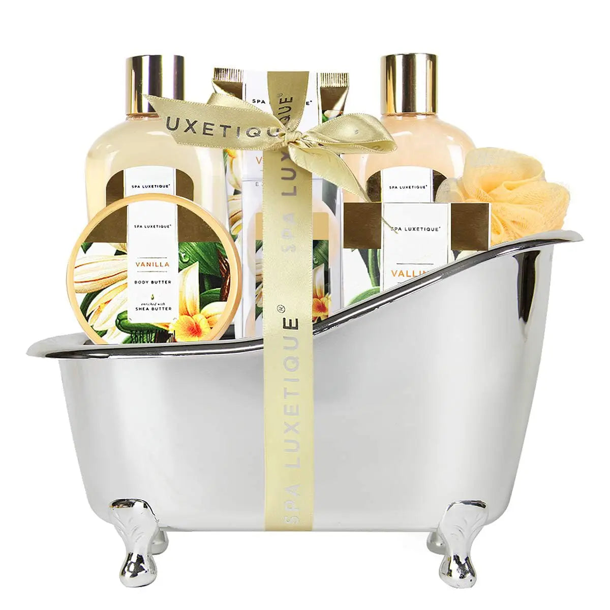 Spa Luxetique by Traci K Beauty Vanilla Spa Gift Basket for Women - 8 Pcs Bath Set,