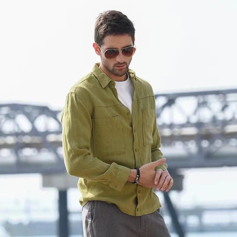Back in Stock New Men's Casual Shirt European Size Solid Color Simple Long Sleeve Shirt Men Long Sleeve T Shirt