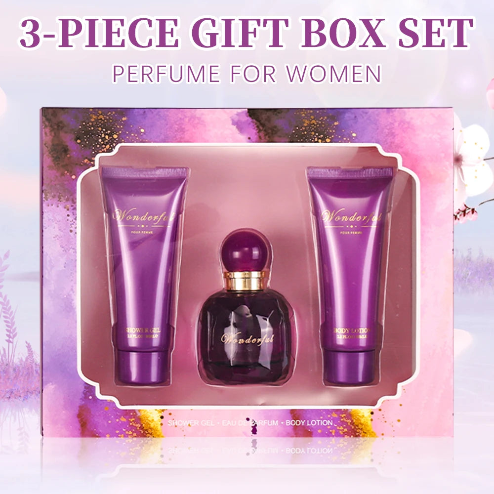 Wonderful -Fragrances by Traci K Bath and Body 3 Piece  Gift Box Set for Women & Girls 1.7fl.oz Eau de Parfum Spray 2.8fl.oz Shower Gel 2.8fl.oz Body Lotion Women's Fragrance