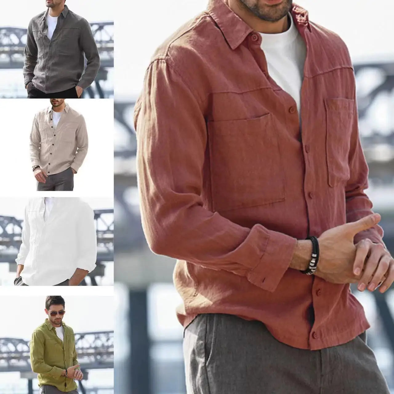Back in Stock New Men's Casual Shirt European Size Solid Color Simple Long Sleeve Shirt Men Long Sleeve T Shirt