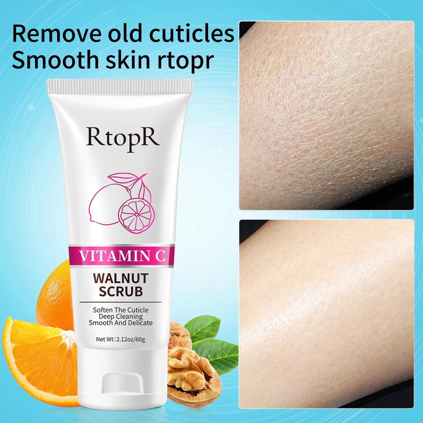 RtopR by Traci K Beauty  Vitamin C Walnut Scrub Deep Cleansing Soft Cuticle Body Bath Scrub Nicotinamide Brightening and Whitening Bath Products