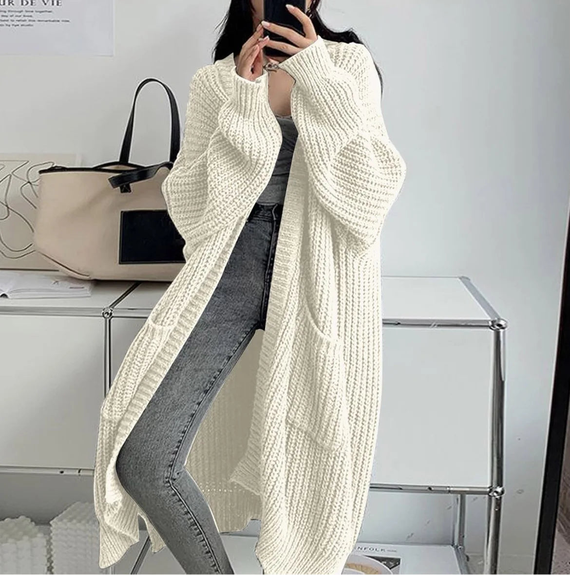 Woman's Long Knitted Casual Coat Autumn Winter Fashion Long Sleeves With Pocket Cardigan Sweater Ladies Comfort Warm Sweaters