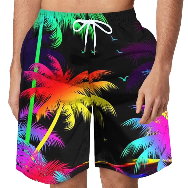 Vintage  Palm Tree Men's Casual Shorts, Summer Thin Dry Fast Beach Pants, Lightweight Breathable Unique Design Home Wear