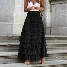 Load image into Gallery viewer, Casual Solid Women Tierred Ball Gown Skirts Tulle High Waist Pleated Long Tutu Skirt Elegant Ladies Wild Mesh Dating Maxi Skirts
