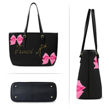Load image into Gallery viewer, Traci K Fashion Week Exclusive Leather Bow Tote Leather Tote Bag-Large (Front&amp;Back Printing) (1651)
