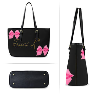 Traci K Fashion Week Exclusive Leather Bow Tote Leather Tote Bag-Large (Front&Back Printing) (1651)