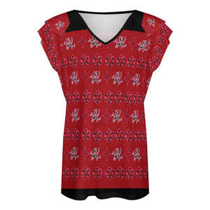 Traci K Signatured Designer V-neck T-shirt Women's Ruffle Sleeve V-Neck T-Shirt