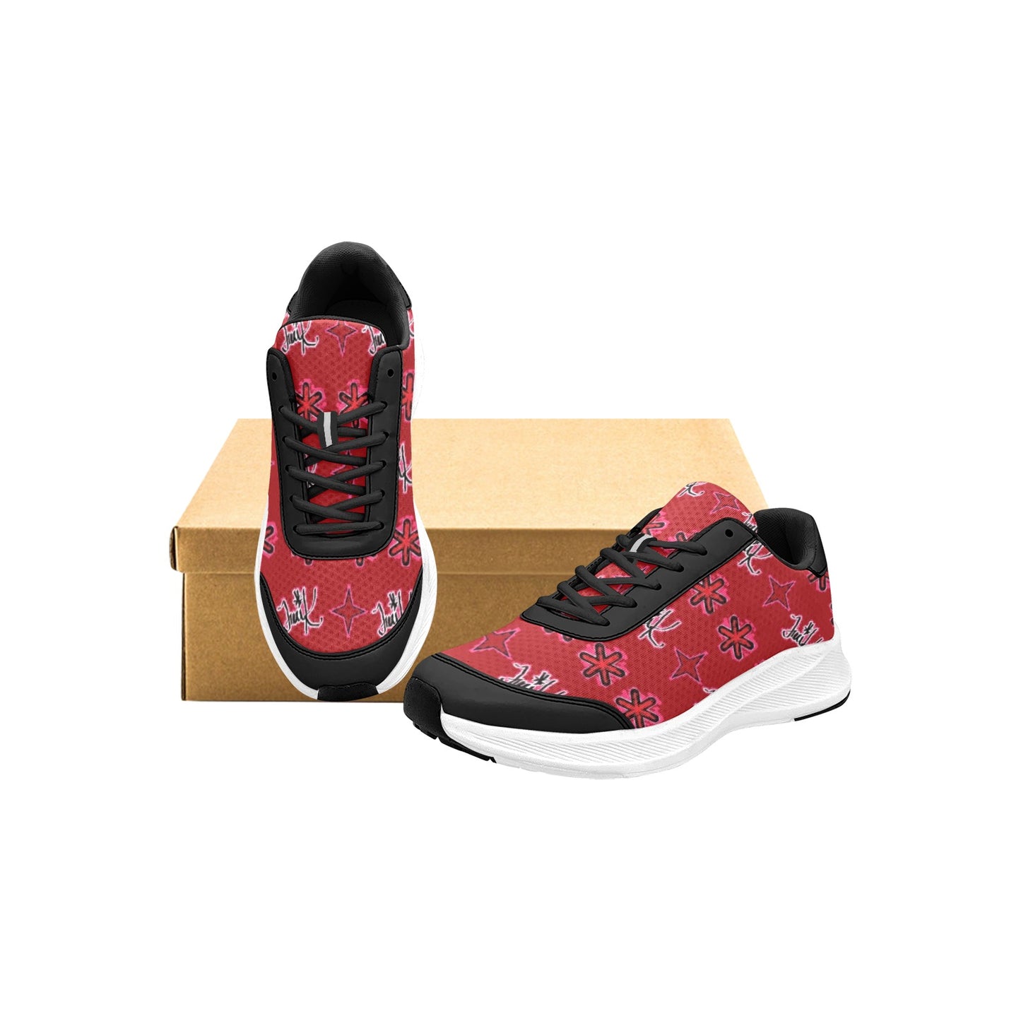 Traci K Designer Signatured Pattern Athletic Shoes Red/Black Women's Mudguard Running Shoes (Model 10092)