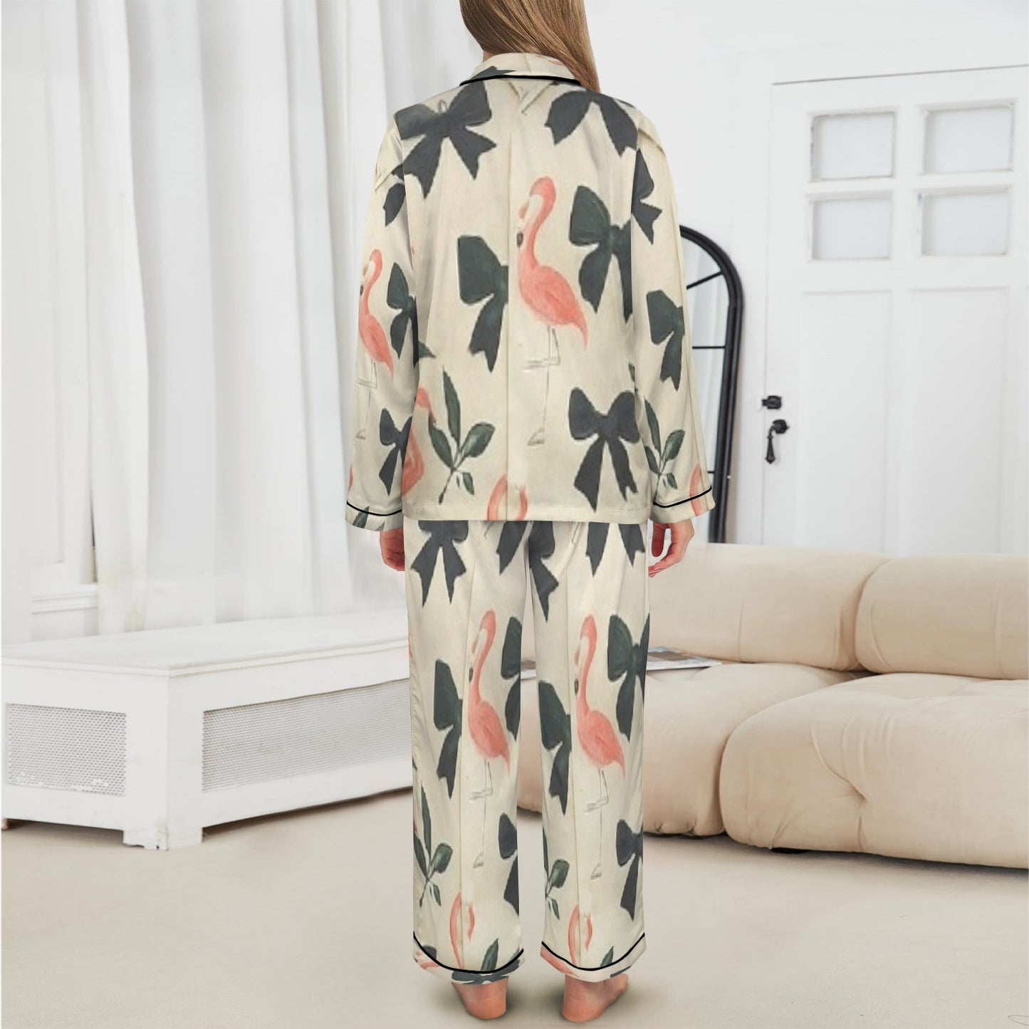 Traci K Designer Put a Bow On It PJ Satin Set 2 Women's Long Sleeve Satin Pajama Set