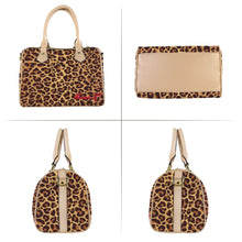 Load image into Gallery viewer, Traci K SIgnatured Designer Leopard Pattern Boston Bag Boston Leather Handbag-Small &amp; Khaki (Model 1749)
