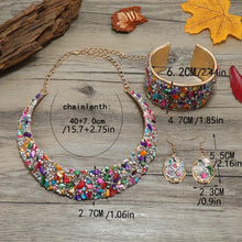 Load image into Gallery viewer, 22K Gold Plated Jewelry Set With Choker Necklace &amp; Drop Earrings &amp; Open Cuff Bangle Bracelet Inlaid Colorful Rhinestone
