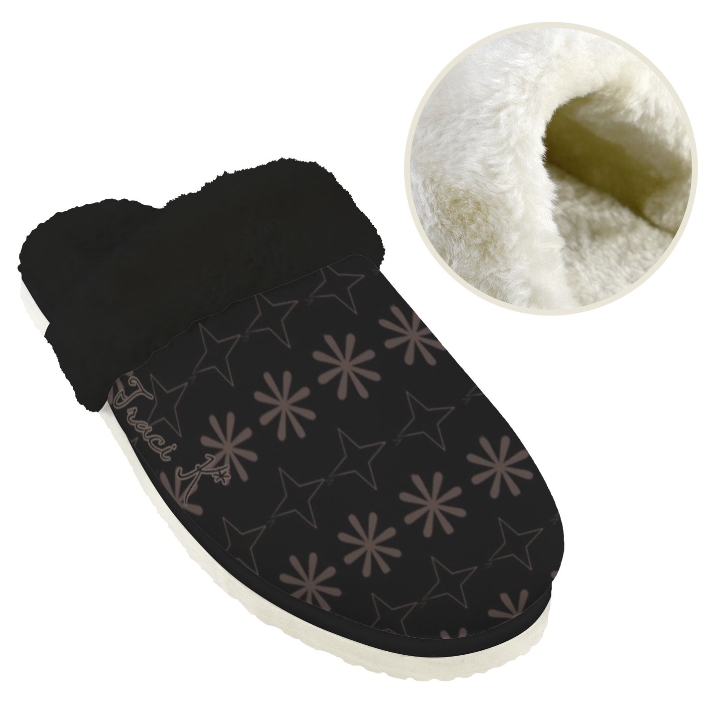 Traci K Signature Designer Womens Slippers Women's Fur Trim Thick-Sole Indoor Slippers