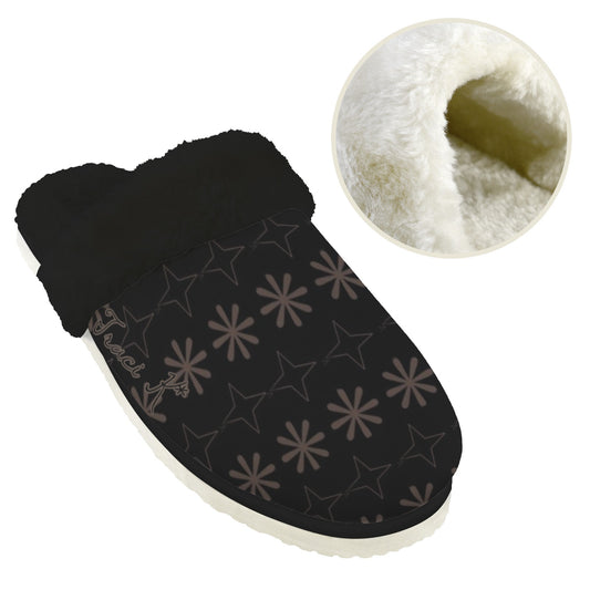 Traci K Signature Designer Womens Slippers Women's Fur Trim Thick-Sole Indoor Slippers