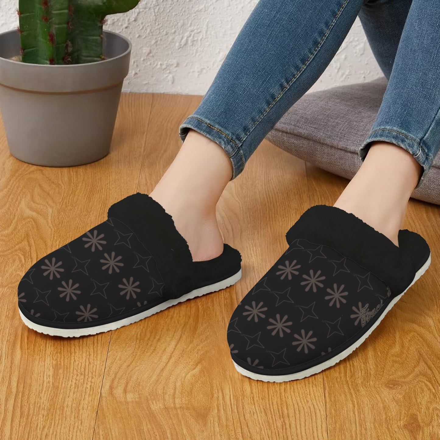 Traci K Signature Designer Womens Slippers Women's Fur Trim Thick-Sole Indoor Slippers
