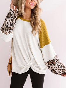 Twisted Color Block Round Neck Long Sleeve T-Shirt