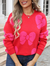 Load image into Gallery viewer, Angel Wings Bow Round Neck Dropped Shoulder Sweater
