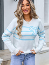 Load image into Gallery viewer, Angel Wings Striped Round Neck Long Sleeve Sweater
