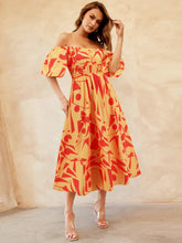 Load image into Gallery viewer, Printed Off-Shoulder Balloon Sleeve Dress
